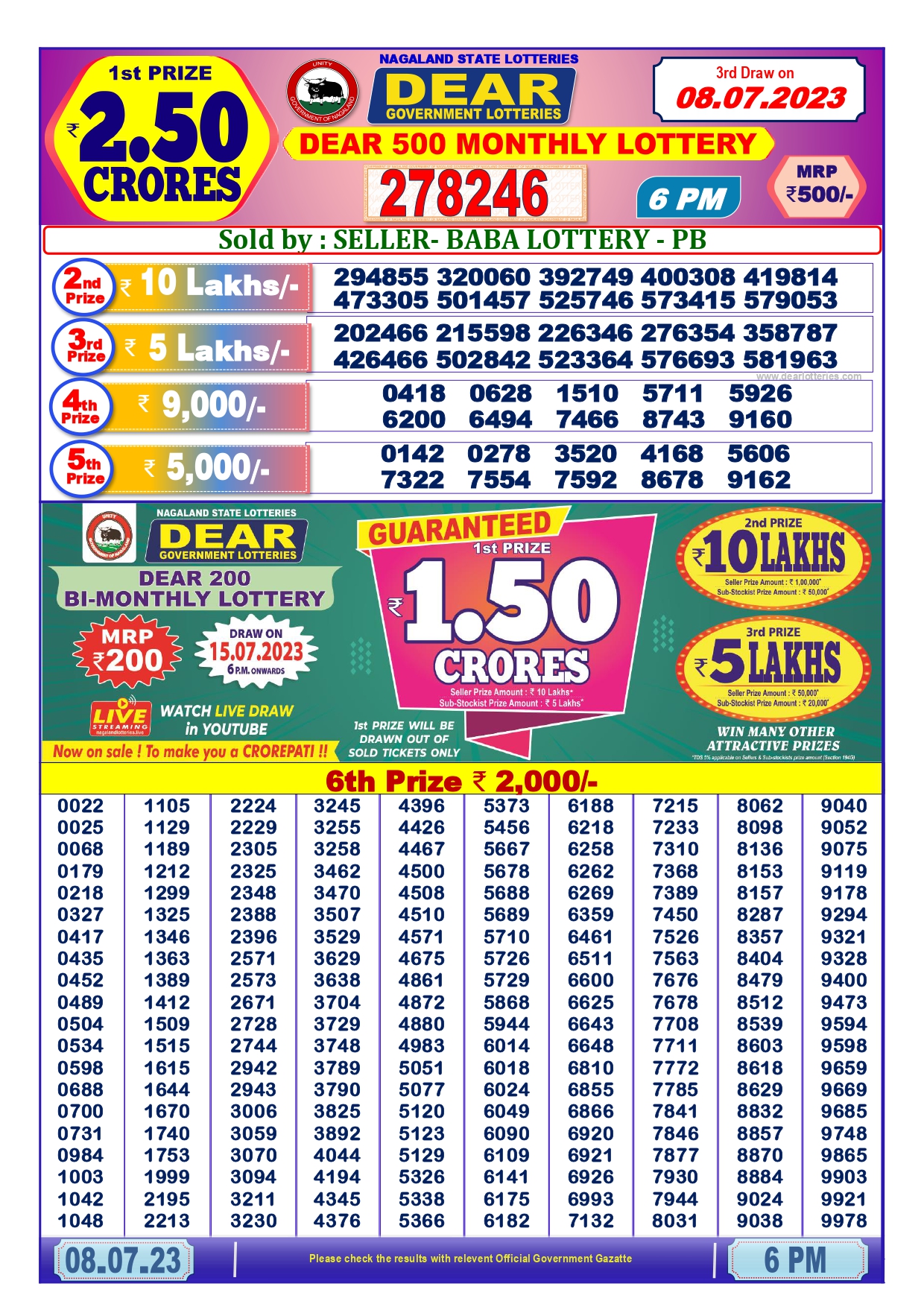 Dear 500 Monthly Lottery