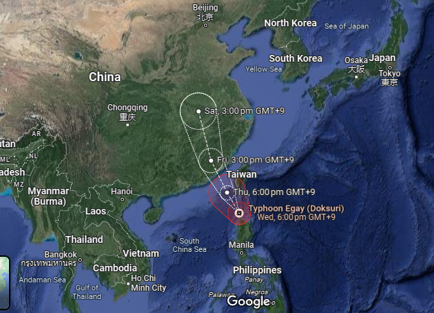 Typhoon Doksuri path on Google