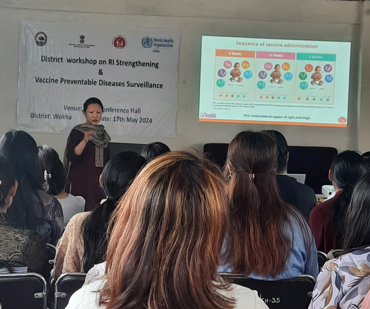 Dr. Sheila Longkumer speaking during the district level RI strengthening and vaccine preventable diseases surveillance at CMO conference hall, Wokha, on Friday.