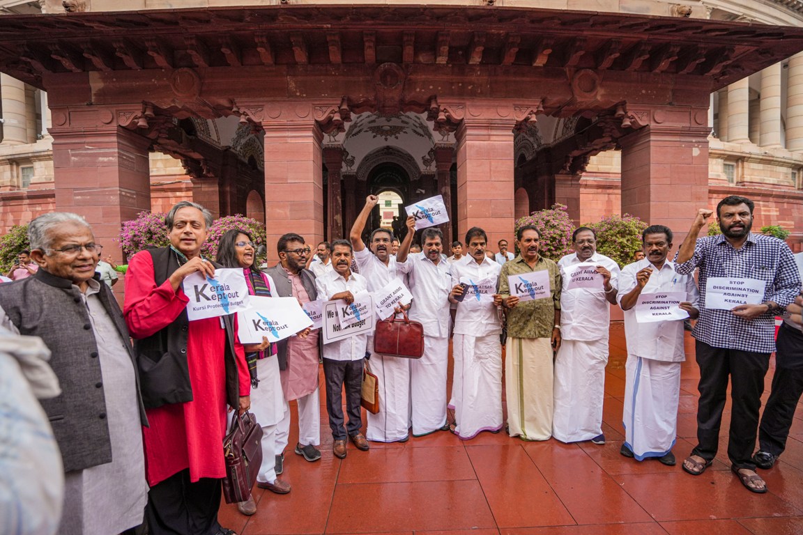INDIA bloc MPs protest over 'discrimination' against opposition-ruled states in Union Budget