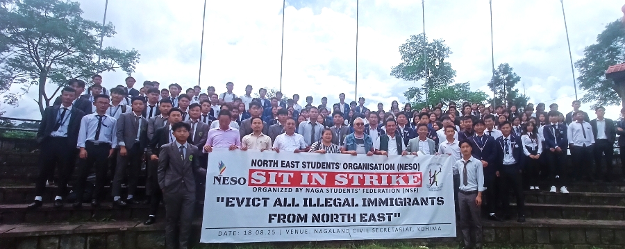 Naga Students’ Federation joins NESO sit-in strike in Kohima, demands eviction of illegal immigrants from Northeast