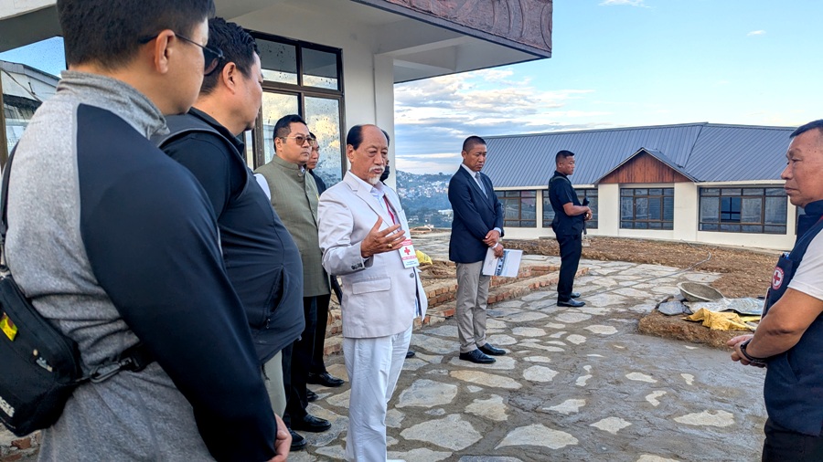 Chief Minister Neiphiu Rio inspected the nearly completed Eco Park in Kohima, built with Naga and Japanese design elements, set to open before the Hornbill Festival.